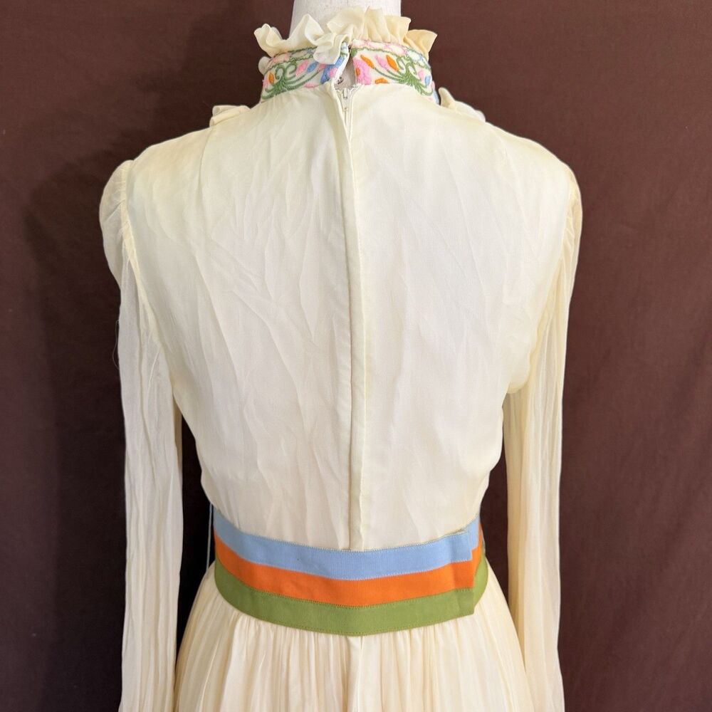 Vintage Prairie Maxi Dress S Embroidered Floral Sheer Sleeves Boho Cottagecore - Picture 9 of 13